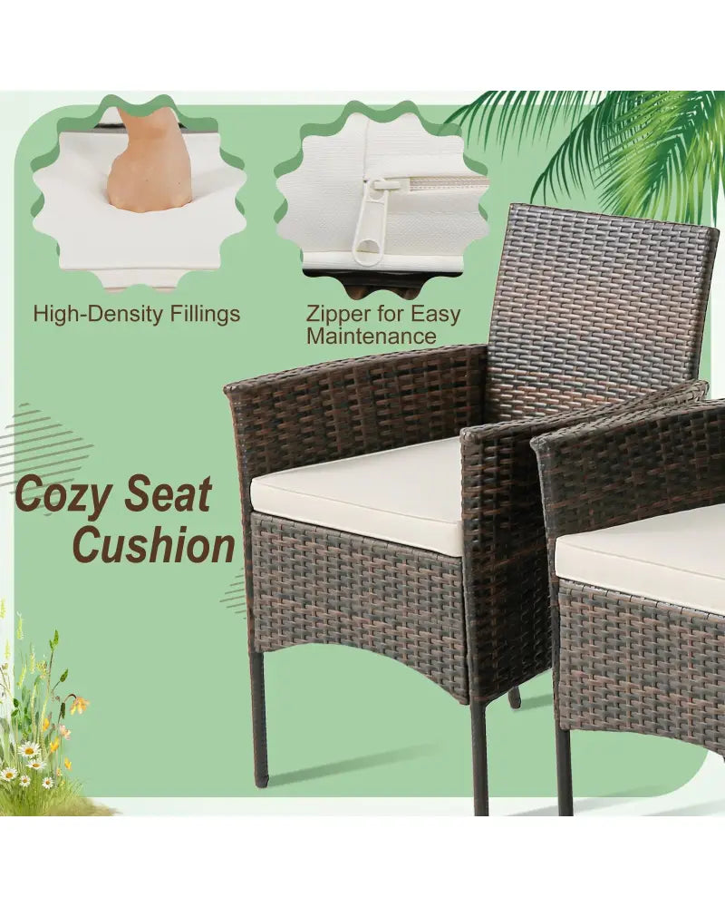 Set of 4 Patio PE Wicker Dining Chairs with Seat Cushions and Armrests-Set of 4 - Brown - Patio Dining Chairs
