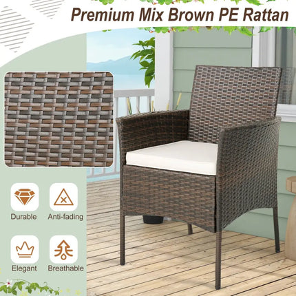 Set of 4 Patio PE Wicker Dining Chairs with Seat Cushions and Armrests-Set of 4 - Brown - Patio Dining Chairs