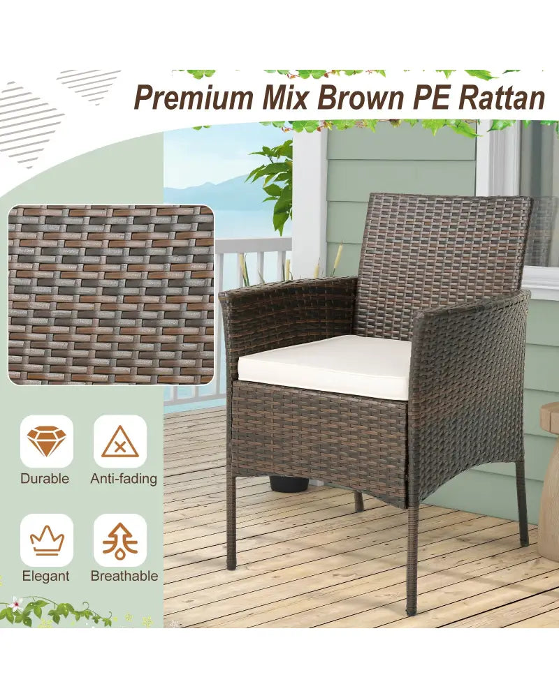 Set of 4 Patio PE Wicker Dining Chairs with Seat Cushions and Armrests-Set of 4 - Brown - Patio Dining Chairs