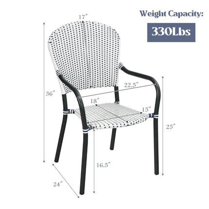 Set of 4 Patio Rattan Stackable Dining Chair with Armrest for Garden-White - White - Patio Dining Chairs