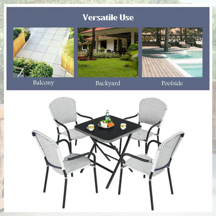 Set of 4 Patio Rattan Stackable Dining Chair with Armrest for Garden-White - White - Patio Dining Chairs