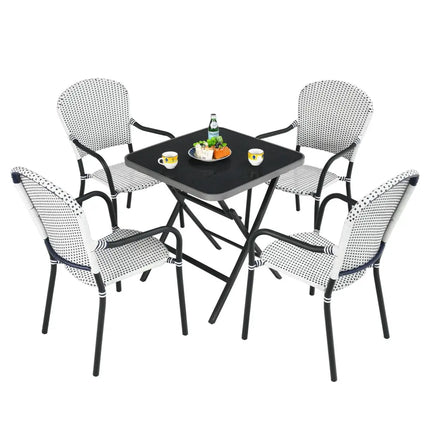 Set of 4 Patio Rattan Stackable Dining Chair with Armrest for Garden-White - White - Patio Dining Chairs