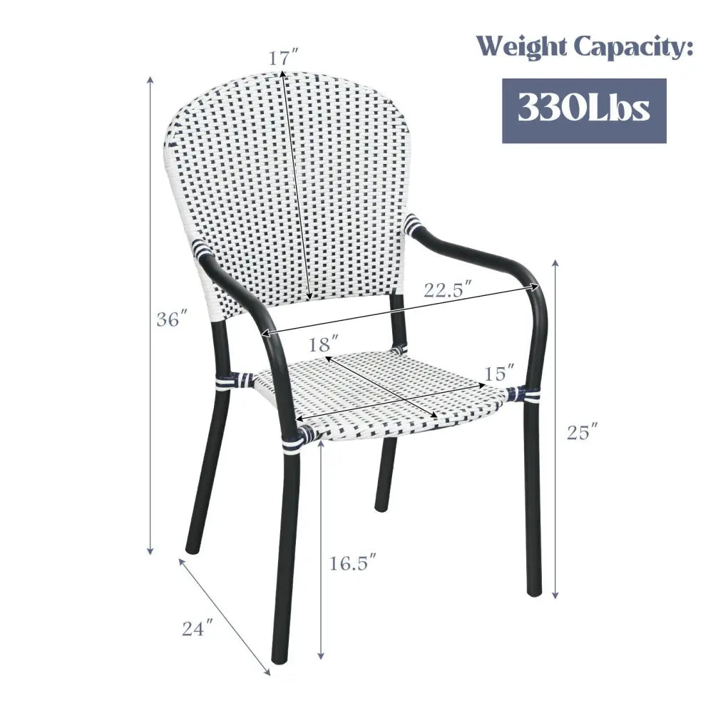 Set of 4 Patio Rattan Stackable Dining Chair with Armrest for Garden-White - White - Patio Dining Chairs