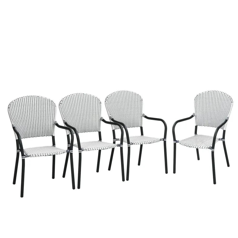 Set of 4 Patio Rattan Stackable Dining Chair with Armrest for Garden-White - White - Patio Dining Chairs