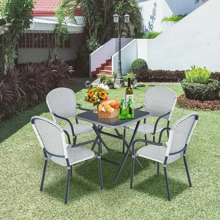 Set of 4 Patio Rattan Stackable Dining Chair with Armrest for Garden-White - White - Patio Dining Chairs