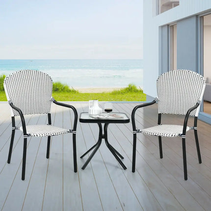 Set of 4 Patio Rattan Stackable Dining Chair with Armrest for Garden-White - White - Patio Dining Chairs