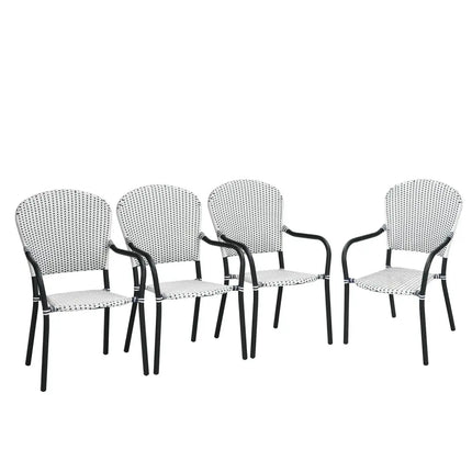 Set of 4 Patio Rattan Stackable Dining Chair with Armrest for Garden-White - White - Patio Dining Chairs