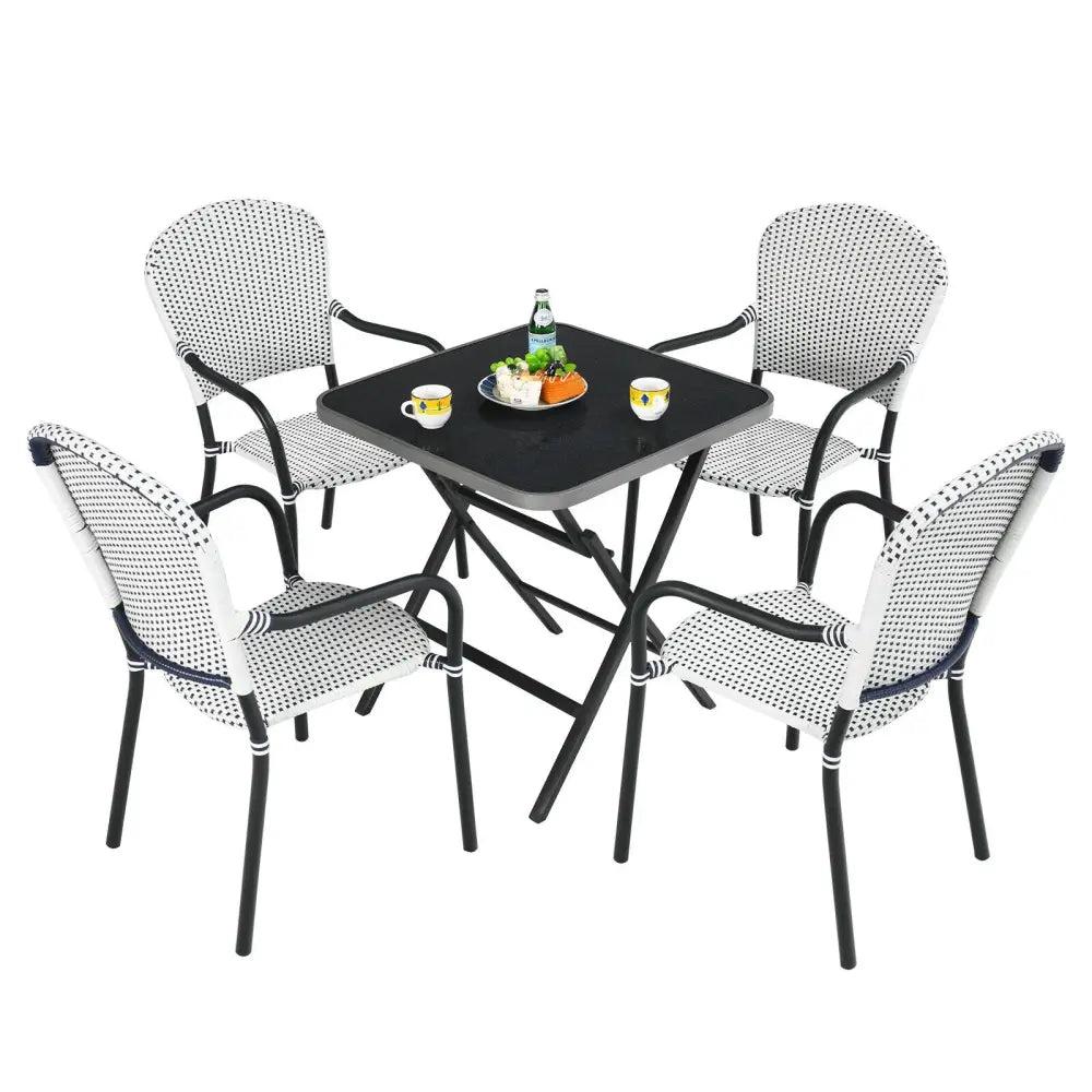 Set of 4 Patio Rattan Stackable Dining Chair with Armrest for Garden-White - White - Patio Dining Chairs