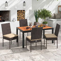 Set of 4 Patio Rattan Wicker Dining Chairs Set with Soft Cushions- Brown - Brown - Patio Dining Chairs