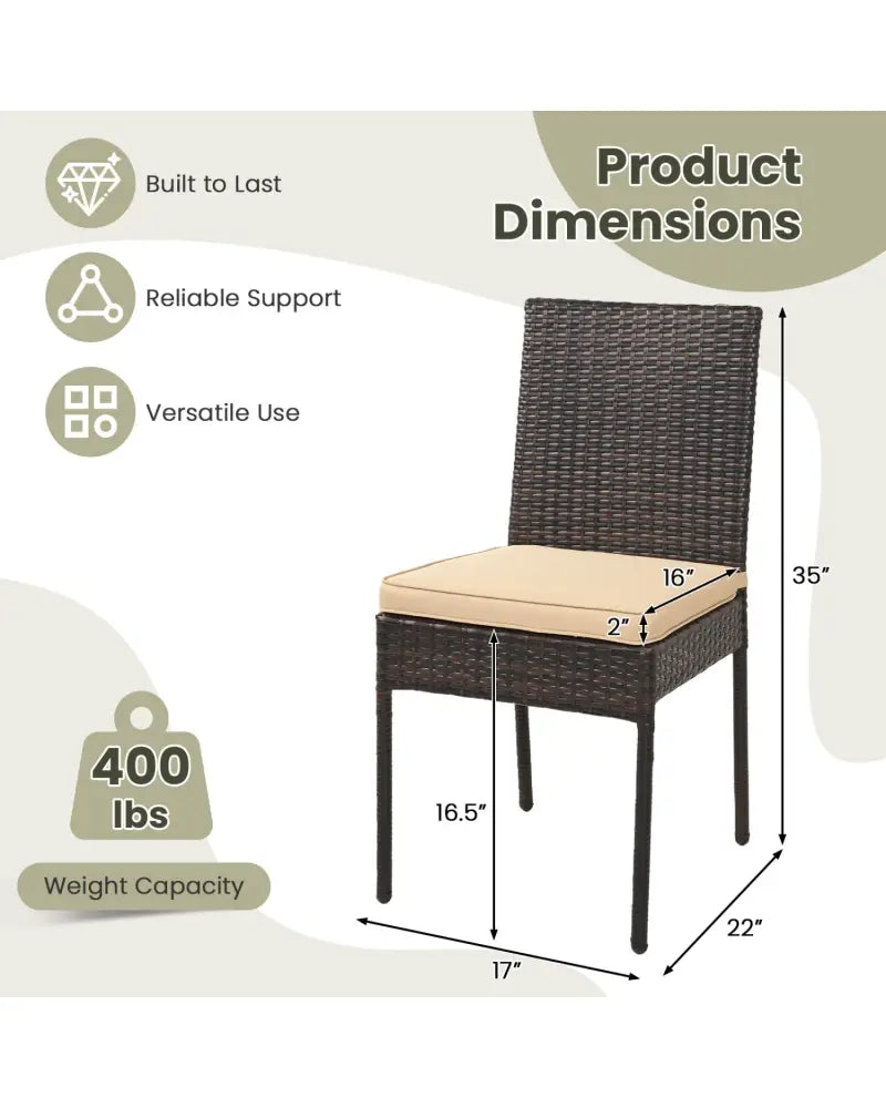 Set of 4 Patio Rattan Wicker Dining Chairs Set with Soft Cushions- Brown - Brown - Patio Dining Chairs