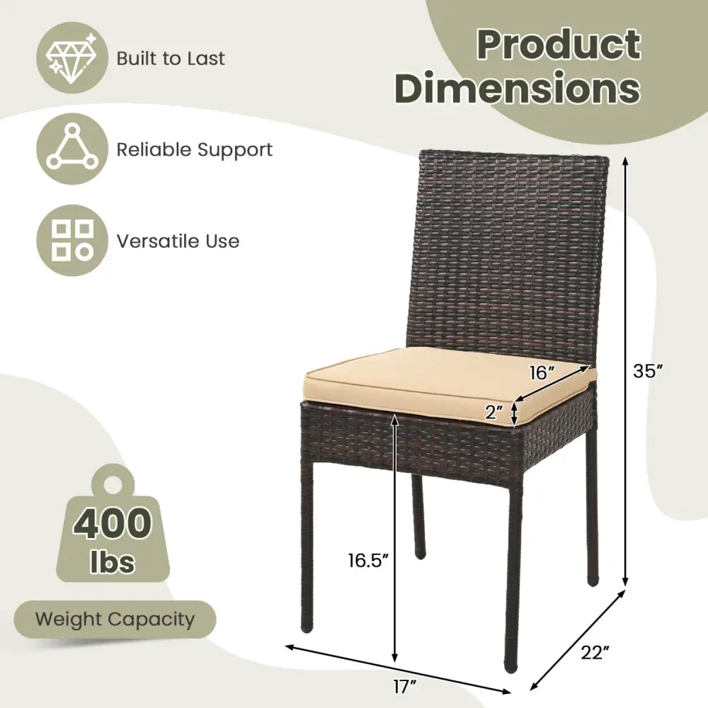 Set of 4 Patio Rattan Wicker Dining Chairs Set with Soft Cushions- Brown - Brown - Patio Dining Chairs
