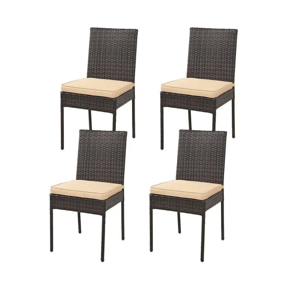 Set of 4 Patio Rattan Wicker Dining Chairs Set with Soft Cushions- Brown - Brown - Patio Dining Chairs
