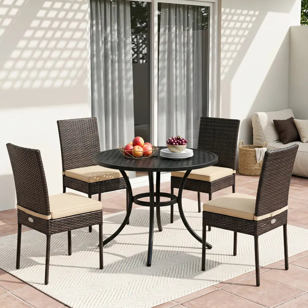 Set of 4 Patio Rattan Wicker Dining Chairs Set with Soft Cushions- Brown - Brown - Patio Dining Chairs