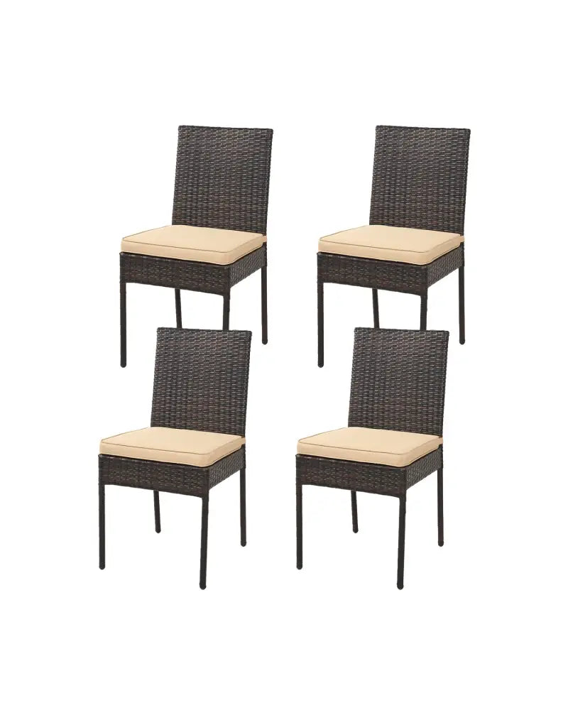 Set of 4 Patio Rattan Wicker Dining Chairs Set with Soft Cushions- Brown - Brown - Patio Dining Chairs