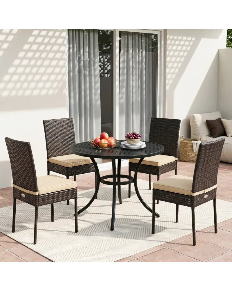 Set of 4 Patio Rattan Wicker Dining Chairs Set with Soft Cushions- Brown - Brown - Patio Dining Chairs