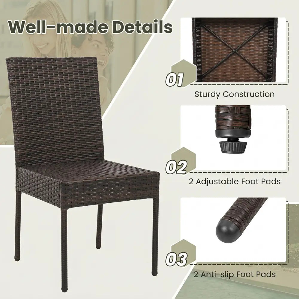 Set of 4 Patio Rattan Wicker Dining Chairs Set with Soft Cushions- Brown - Brown - Patio Dining Chairs