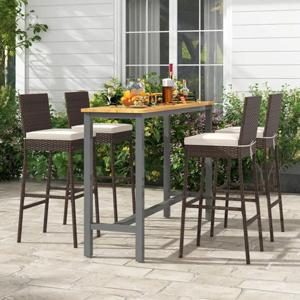 Set of 4 Patio Wicker Barstools with Seat Cushion and Footrest-Set of 4 - Off White - Patio Bar Furniture