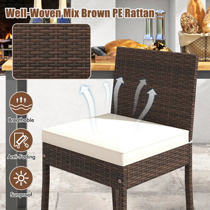 Set of 4 Patio Wicker Barstools with Seat Cushion and Footrest-Set of 4 - Off White - Patio Bar Furniture