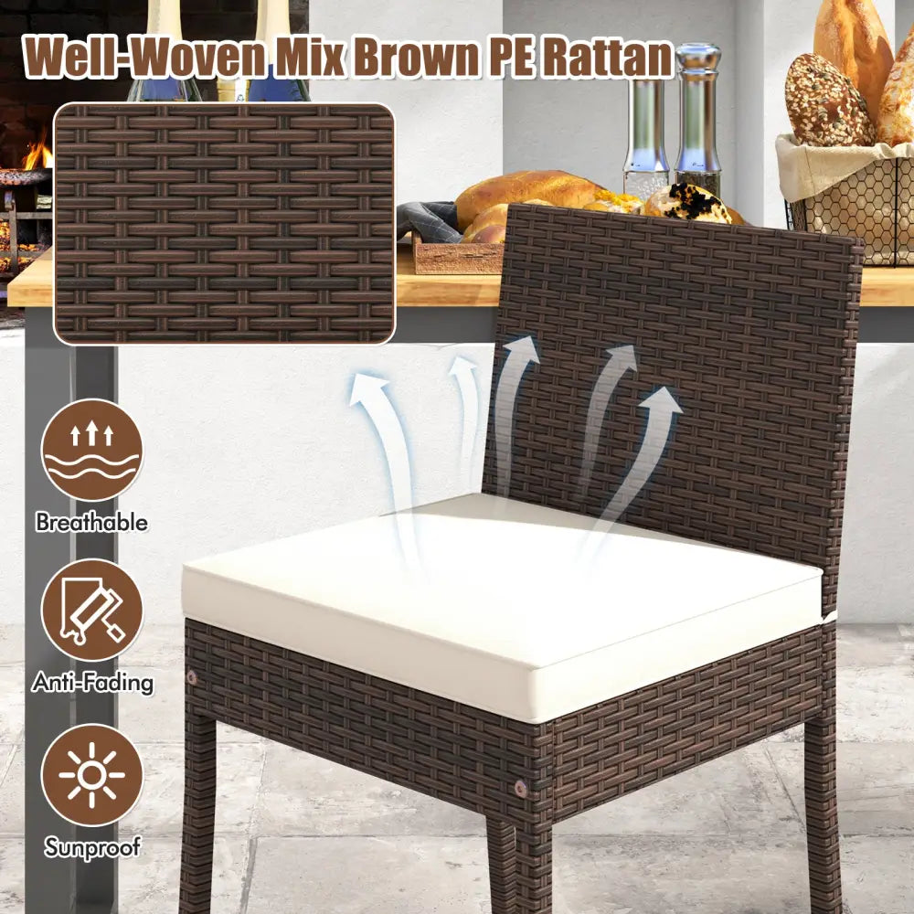 Set of 4 Patio Wicker Barstools with Seat Cushion and Footrest-Set of 4 - Off White - Patio Bar Furniture