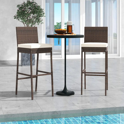 Set of 4 Patio Wicker Barstools with Seat Cushion and Footrest-Set of 4 - Off White - Patio Bar Furniture