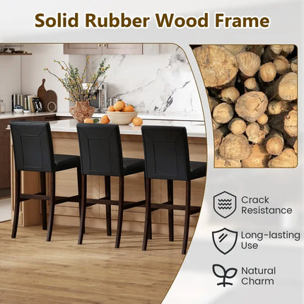 Set of 4 PVC Dining Leather Bar Stools with Solid Wood Legs-24 icnh - Bar Stools