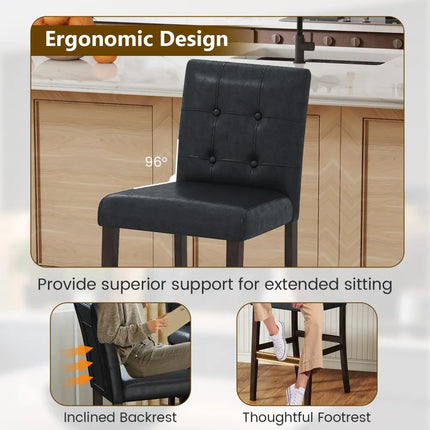 Set of 4 PVC Dining Leather Bar Stools with Solid Wood Legs-24 icnh - Bar Stools