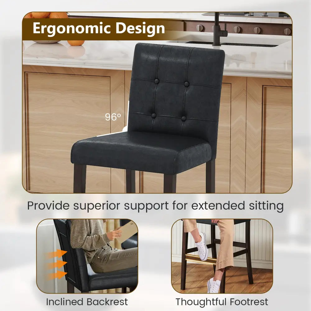 Set of 4 PVC Dining Leather Bar Stools with Solid Wood Legs-24 icnh - Bar Stools