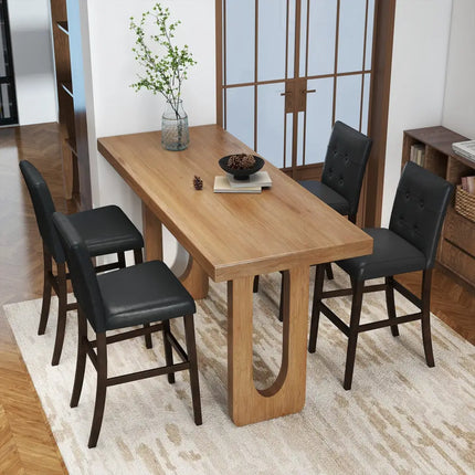 Set of 4 PVC Dining Leather Bar Stools with Solid Wood Legs-24 icnh - Bar Stools