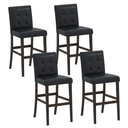 Set of 4 PVC Dining Leather Bar Stools with Solid Wood Legs-24 icnh - Bar Stools