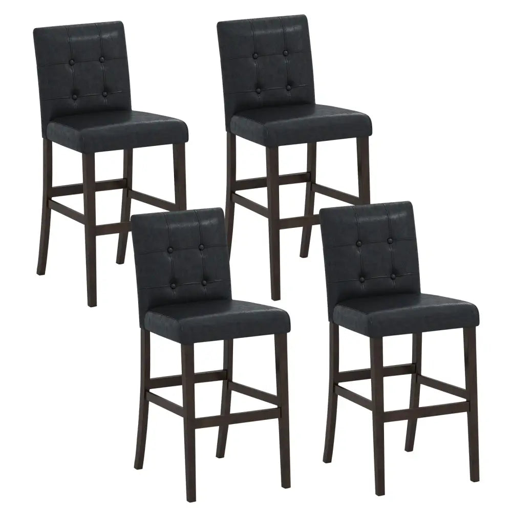 Set of 4 PVC Dining Leather Bar Stools with Solid Wood Legs-24 icnh - Bar Stools