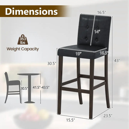 Set of 4 PVC Dining Leather Bar Stools with Solid Wood Legs-29 inch - Bar Stools