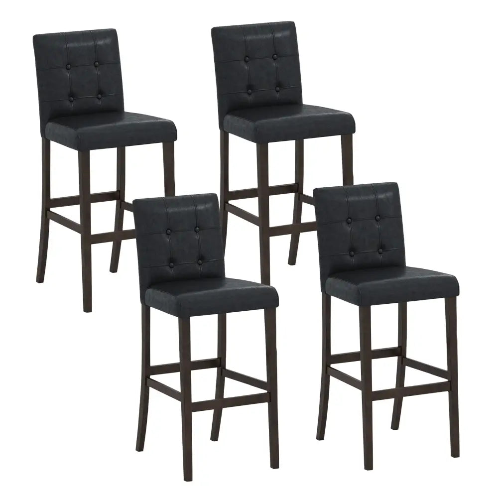 Set of 4 PVC Dining Leather Bar Stools with Solid Wood Legs-29 inch - Bar Stools