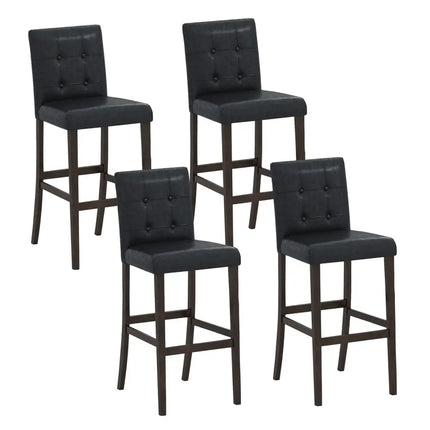 Set of 4 PVC Dining Leather Bar Stools with Solid Wood Legs-29 inch - Bar Stools