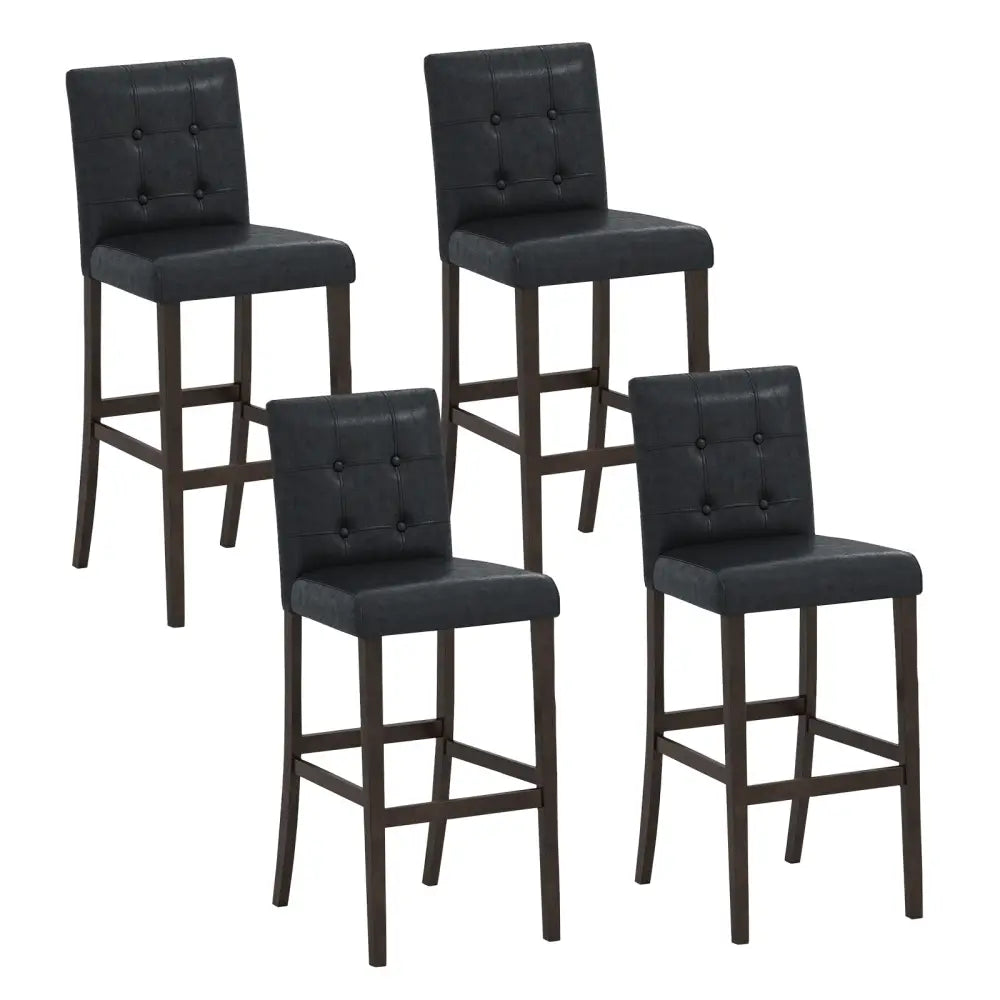 Set of 4 PVC Dining Leather Bar Stools with Solid Wood Legs-29 inch - Bar Stools
