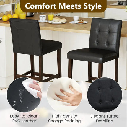 Set of 4 PVC Dining Leather Bar Stools with Solid Wood Legs-29 inch - Bar Stools