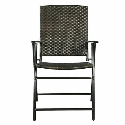 Set of 4 Rattan Folding Chairs - Brown - Patio Dining Chairs