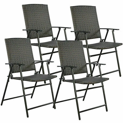 Set of 4 Rattan Folding Chairs - Brown - Patio Dining Chairs