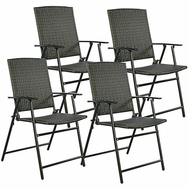 Set of 4 Rattan Folding Chairs - Brown - Patio Dining Chairs
