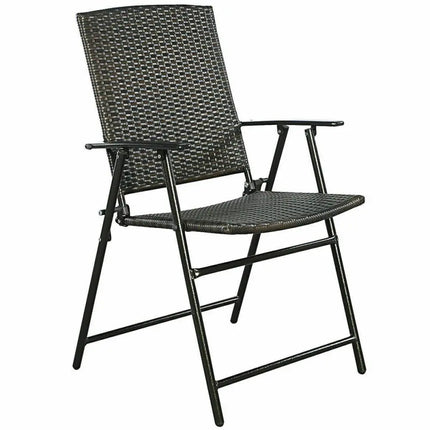 Set of 4 Rattan Folding Chairs - Brown - Patio Dining Chairs