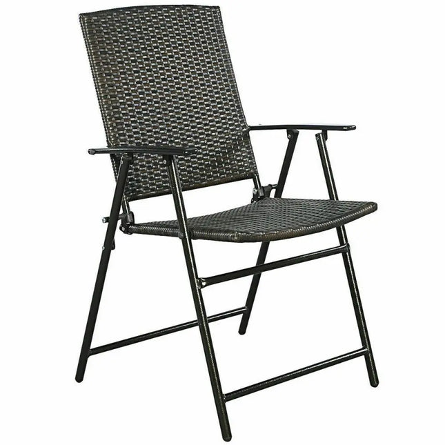Set of 4 Rattan Folding Chairs - Brown - Patio Dining Chairs