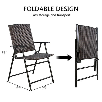 Set of 4 Rattan Folding Chairs - Brown - Patio Dining Chairs