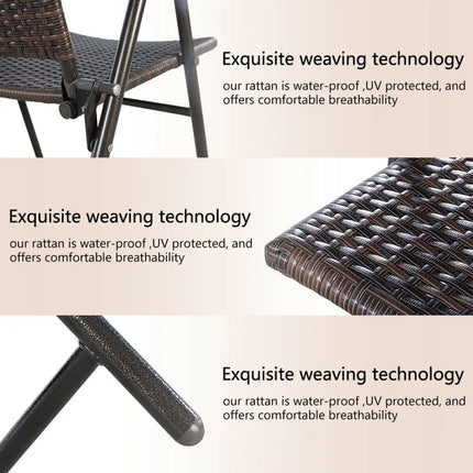 Set of 4 Rattan Folding Chairs - Brown - Patio Dining Chairs