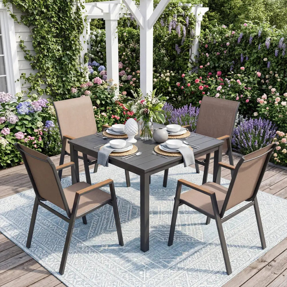 Set of 4 Stackable Patio Chairs with High Backs for Backyard 400 LBS-Brown - Brown - Patio Dining Chairs