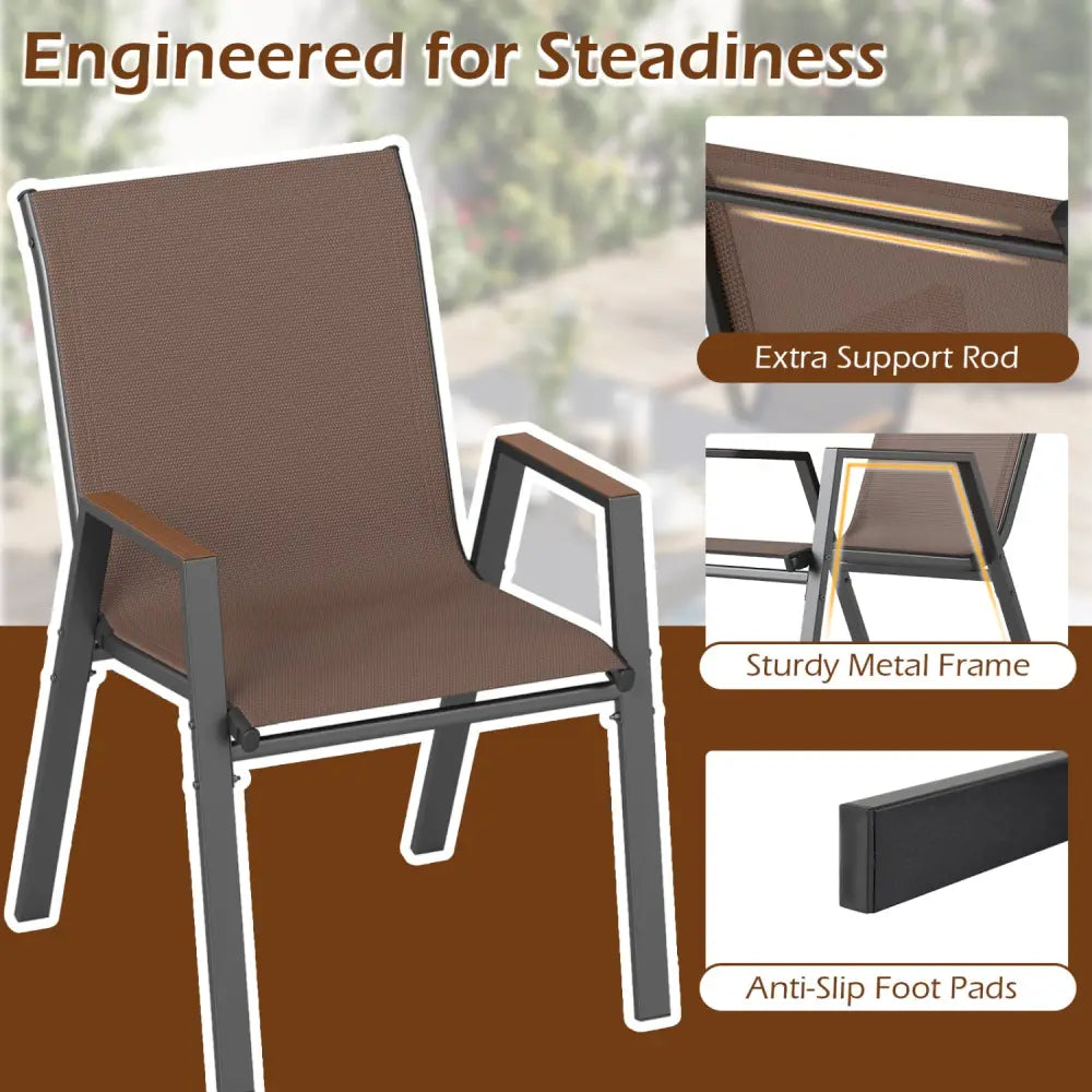 Set of 4 Stackable Patio Chairs with High Backs for Backyard 400 LBS-Brown - Brown - Patio Dining Chairs