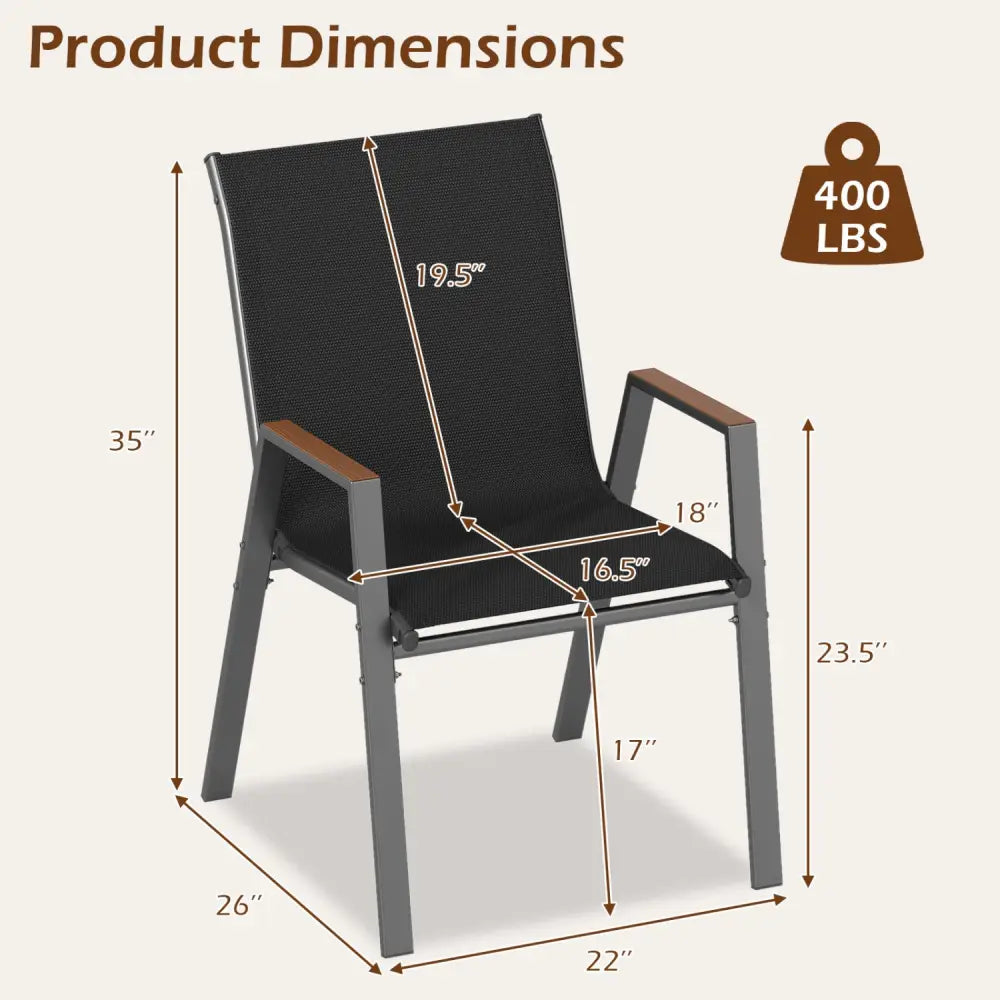 Set of 4 Stackable Patio Chairs with High Backs for Backyard 400 LBS-Black - Black - Patio Dining Chairs