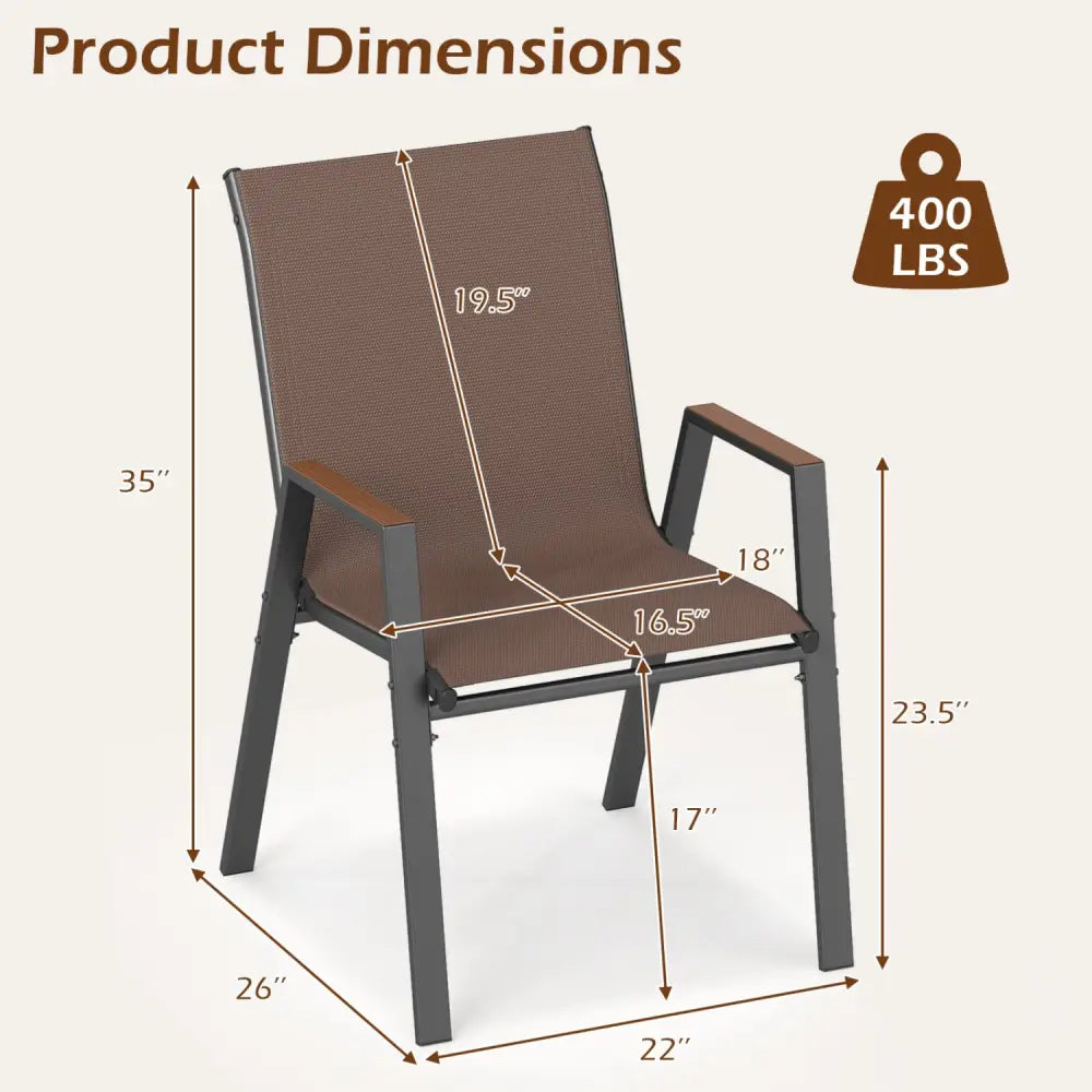 Set of 4 Stackable Patio Chairs with High Backs for Backyard 400 LBS-Brown - Brown - Patio Dining Chairs
