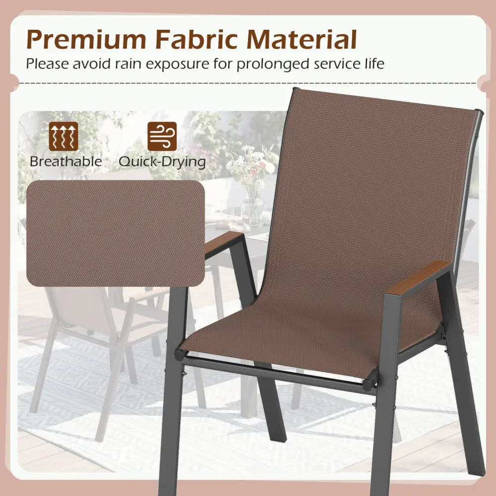 Set of 4 Stackable Patio Chairs with High Backs for Backyard 400 LBS-Brown - Brown - Patio Dining Chairs