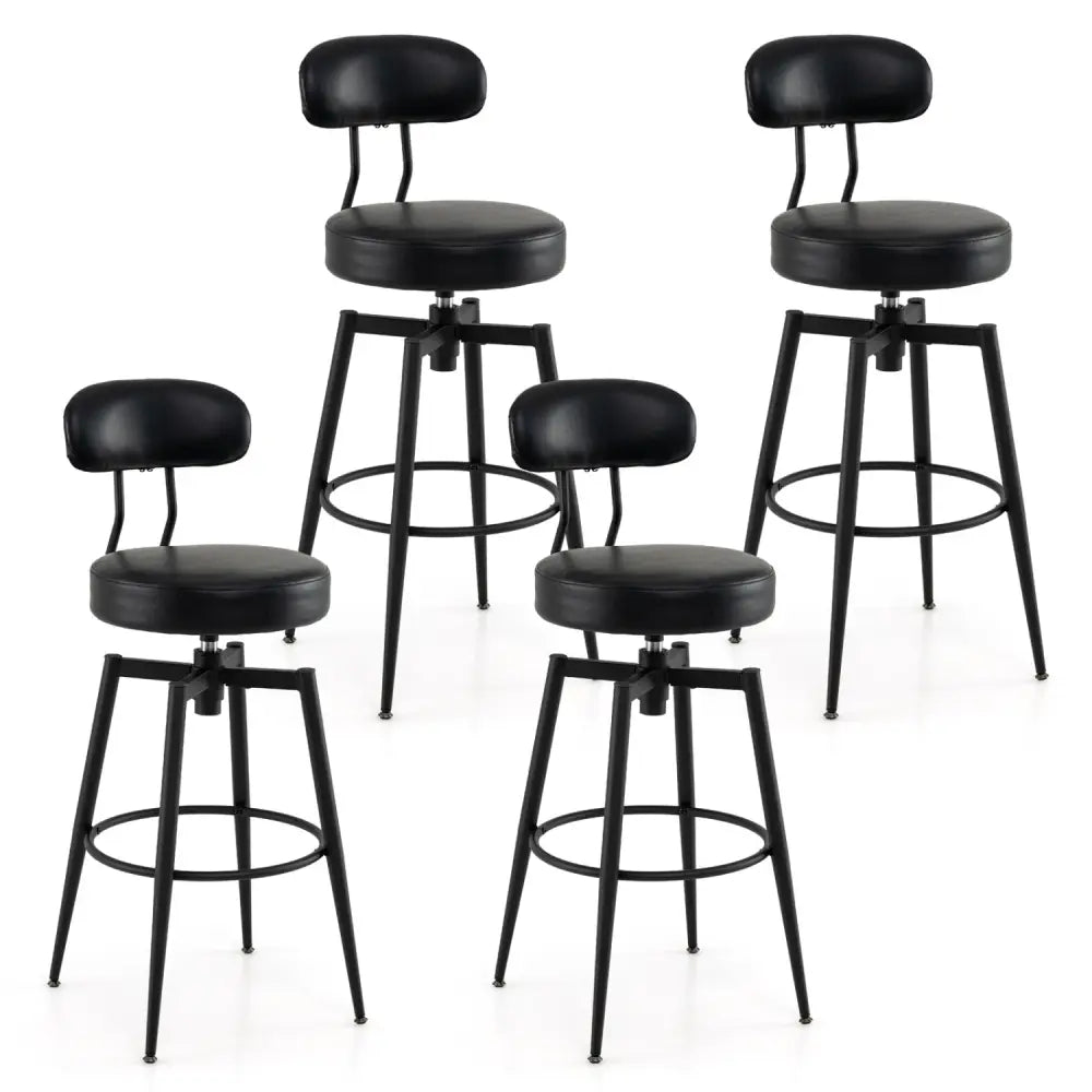 Set of 4 Swivel Barstools Faux Leather with Upholstered Seat and Back-Black - Black - Bar Stools