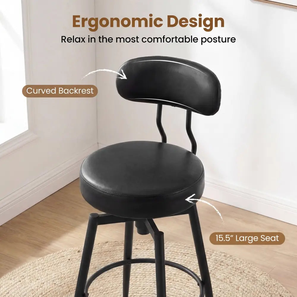 Set of 4 Swivel Barstools Faux Leather with Upholstered Seat and Back-Black - Black - Bar Stools