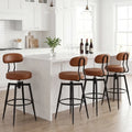 Set of 4 Swivel Barstools Faux Leather with Upholstered Seat and Back-Brown - Brown - Bar Stools